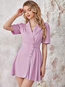 UNIQUE21 Lapel Collar Button Front Blazer Dress - Purple - View 5