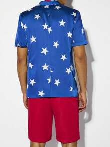 Manfinity VCAY 2pcs Father's Day Men Beach Outfits Party Sexy Business And Casual Usa Top Flag Shorts Men Suits Independence Day - Multicolor - View 2