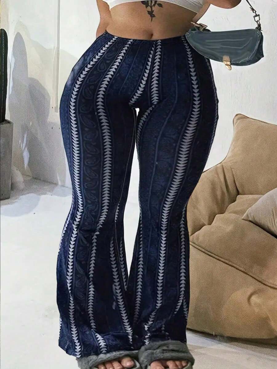 Quần legging thời trang in sọc cỡ lớn cho nữ - Màu xanh hải quân - Xem 1