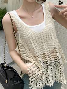 Solid Hollow Out Sweater Vest