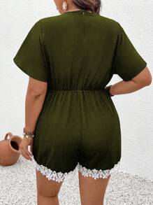 SHEIN Clasi 大尺碼女性顏色區塊簡約日常連身褲 - 軍綠色 - 查看 2