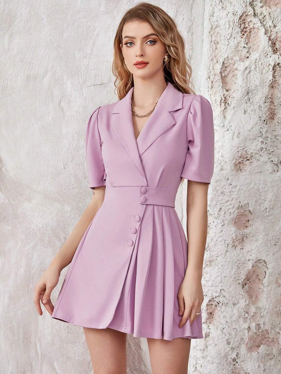 UNIQUE21 Lapel Collar Button Front Blazer Dress - Purple - View 1
