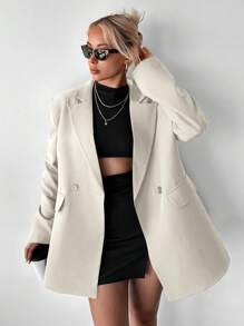 EURMUSE Plus Size Women's Solid Color Double-Breasted Suit Collar Simple Workwear Blazer