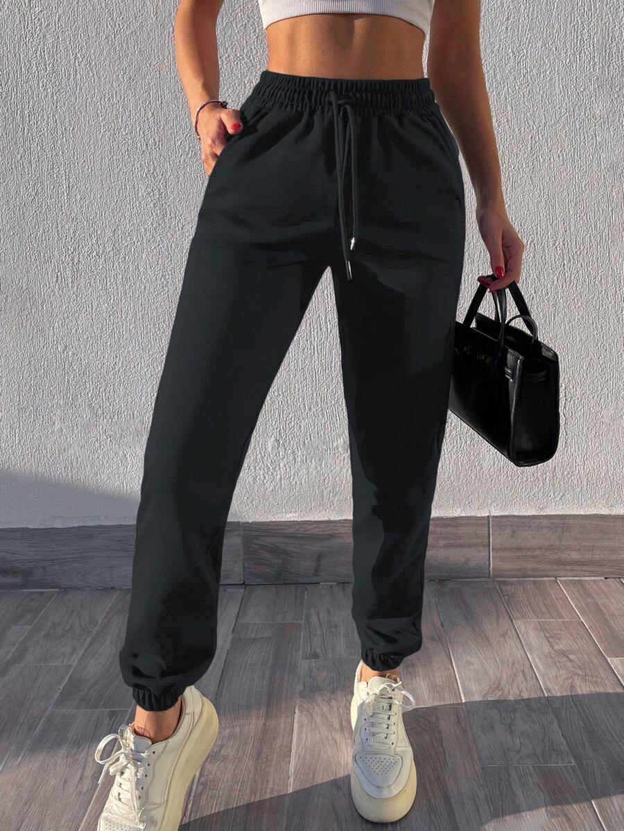 Cloudara Solid Color Jogger Pants With Oblique Pocket - Dark Grey - View 1