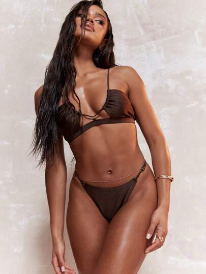 MISSGUIDED Side String Detail High Leg Bikini Bottom Summer