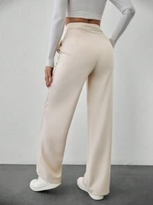 SHEIN Cottnline Calça de Terno Reta Preta - Bege - Ver 2