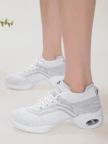 女士舞蹈鞋 女士跳舞专用鞋 健身休闲鞋 软底网眼透气系带气垫底舞蹈鞋 - 白色 - 查看 4