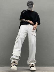 Manfinity EMRG Cargo Men Pants,American Style Straight-Leg Multi-Pocket Traceable Cotton Long Pants