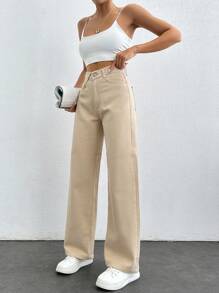 SHEIN PETITE Vaqueros De Pierna Recta Para Mujer