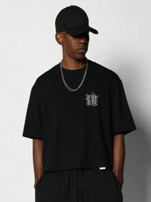 SUMWON Crop Fit Tee With Back Flame Logo Graphic Print - Black - View 2