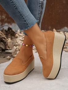 Plus Size 35-42 Giày đế xuồng màu nâu giản dị mới Giày cao gót mặc ngoài trời Dây đế bằng da lộn chống nước Giày đế xuồng nữ & Giày đế dày cho mùa xuân và mùa thu - màu nâu - Xem 3