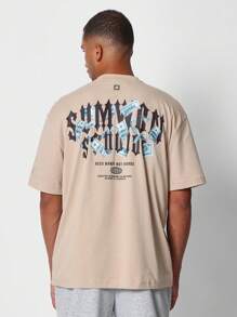SUMWON Camiseta de manga corta con ajuste regular con estampado gráfico de dólar gótico - Caqui - Ver 1