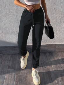 Cloudara Solid Color Jogger Pants With Oblique Pocket - Dark Grey - View 5