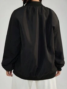 EURMUSE Zip Up Slant Pocket Puffer Coat - Black - View 2