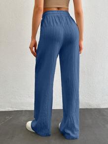 SHEIN Tall Tall Women's Solid Color Long Waist Drawstring Pants - Blue - View 2