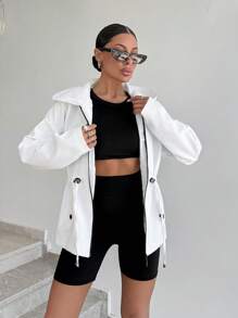 Women's Solid Color Simple Daily Hooded White Rain Jacket