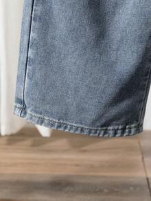 Y2K Wide Leg High Waisted Medium Washed Blue Jeans For Teenage Girls, With Multiple Pockets Design - Medium Wash - View 4
