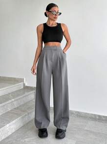 RueChic Wide Legs Grey  Panst - Grey - View 1