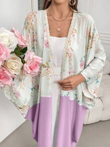 Al Najma Áo khoác dài phối họa tiết hoa trang nhã cho nữ, Xuân/Hè - Hồng - Xem 1