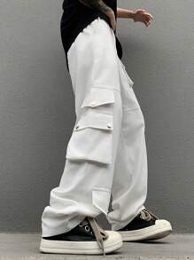 Manfinity EMRG Cargo Men Pants,American Style Straight-Leg Multi-Pocket Traceable Cotton Long Pants