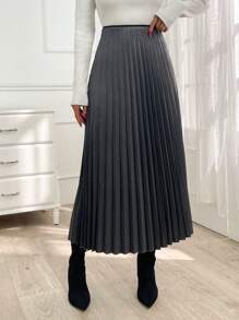 EURMUSE Women's Fashionable Gradient Pleated Skirt For Casual & Commuting Wear - Dark Grey - View 5