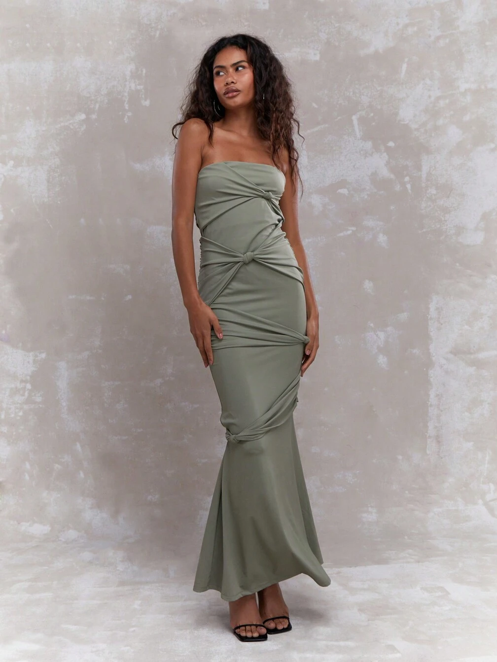 womens christmas maxi dress MISSGUIDED Strapless Maxi Dress With Twisted Knot Details Christmas ｜MISSGUIDED