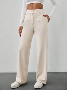 SHEIN Cottnline Calça de Terno Reta Preta - Bege - Ver 3