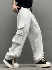 Manfinity EMRG Cargo Men Pants,American Style Straight-Leg Multi-Pocket Traceable Cotton Long Pants