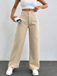 SHEIN PETITE Vaqueros De Pierna Recta Para Mujer