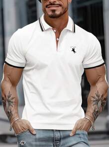 Manfinity Homme 男款簡約印花短袖Polo衫 - 白色 - 查看 1