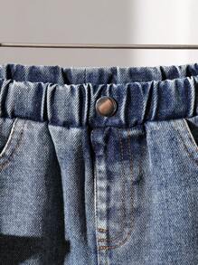 SHEIN Playful Pals Baby Boys' Simple Daily Long Sleeve Jeans Outfit - Black - View 6