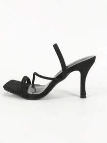 女士玫红色方头细高跟凉鞋，性感派对时尚简约舒适高跟鞋，拉长腿部线条，春夏穿搭 - 黑色 - 查看 4