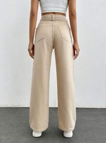 SHEIN PETITE Vaqueros De Pierna Recta Para Mujer