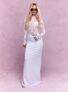 MISSGUIDED Transparente Spitzen-Polokragen Langarm Bluse, durchsichtige Spitzen-Bodysuit-Bluse mit langen Ärmeln