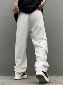 Manfinity EMRG Cargo Men Pants,American Style Straight-Leg Multi-Pocket Traceable Cotton Long Pants