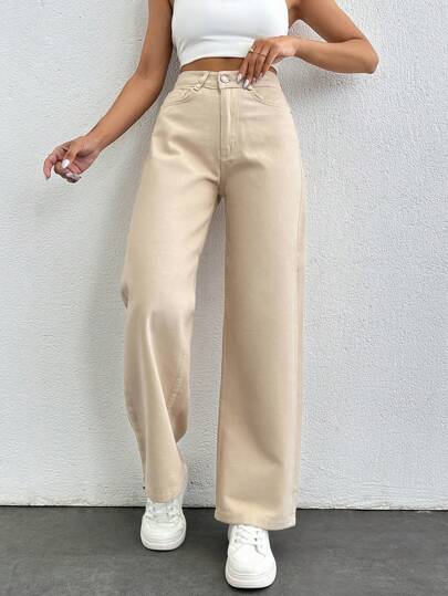 SHEIN PETITE Damen-jeans Mit Geradem Bein