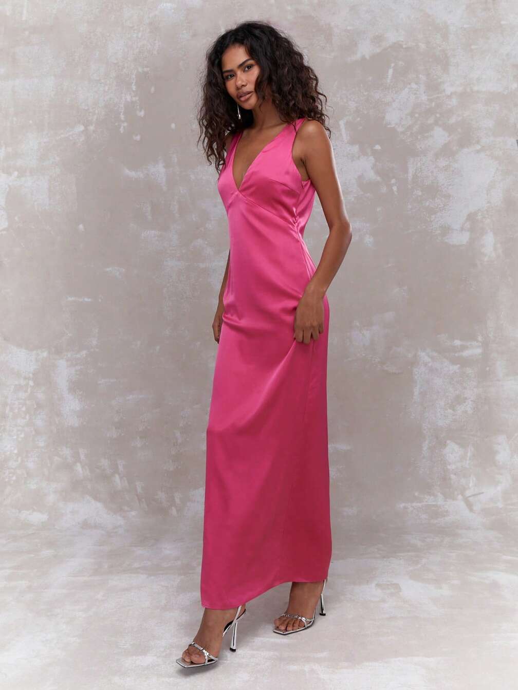 missguided satin maxi dress MISSGUIDED Metal Detail Satin Halter Neck Flowy Maxi DressMISSGUIDED