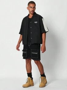 SUMWON Camisa de ajuste cuadrado con rayas laterales - Negro - Ver 4