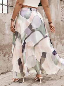 SHEIN Clasi 大尺碼女士度假彈性腰幾何印花寬鬆裙 - 粉色 - 查看 2