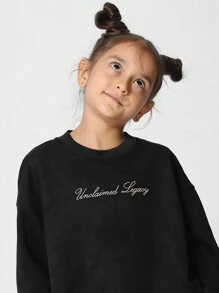 SUMWON "Summer Boxy Sweatshirt Legacy Embroidered Crane Graphic Crop Length Casual Active Wear Pullover" - Black - View 3