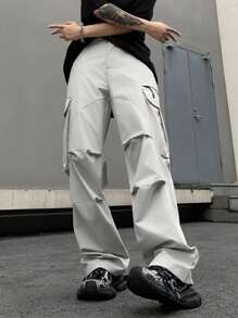 Manfinity LEGND Men's Solid Color Vintage American Utility Paratrooper Cargo Pants - Light Grey - View 6