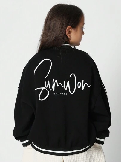 SUMWON 校队夹克高中队棒球飞行员运动衫休闲外套复古学院运动字母优质秋冬春季运动