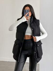 EURMUSE Women's Sleeveless Padded Jacket Coat - Black - View 6