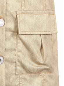 SHEIN Girls Back To School Casual Denim Effect & Solid Color Button Decor Contrast Stitching Shirt Dress, Street Fashion