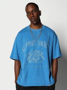 SUMWON T-shirt lavata con stampa grafica tono su tono - Blu - Visualizzare 1