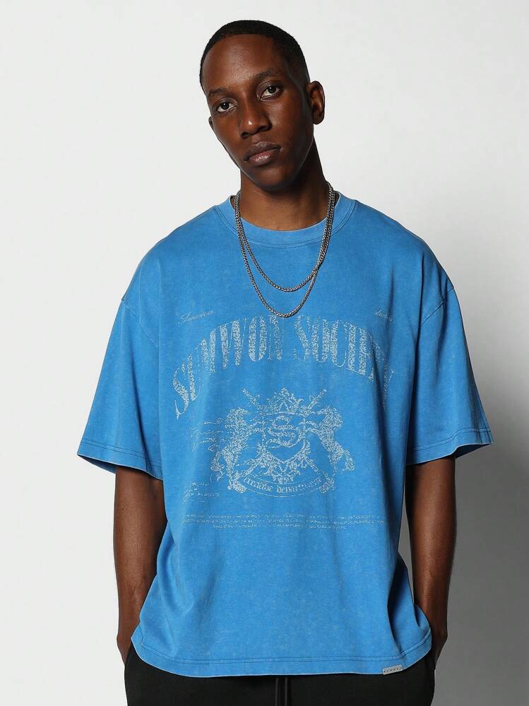 SUMWON Camiseta Lavada com Estampa Gráfica Tom sobre Tom | SHEIN