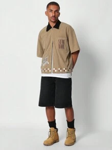 SUMWON Cămașă din velur, cu fermoar, cu imprimeu grafic