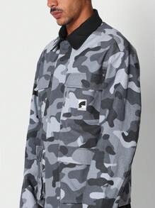 SUMWON 实用工装夹克 耐用口袋 军装风格 都市户外街头服饰 冬季秋季春季时尚百搭外套 日常休闲 - 藍色 - 查看 3