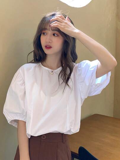 女式纯色简约休闲衬衫上衣