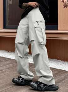 Manfinity LEGND Men's Solid Color Vintage American Utility Paratrooper Cargo Pants - Light Grey - View 3